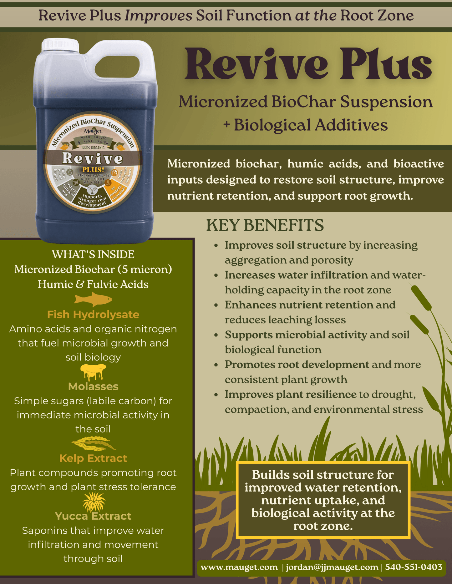 Mauget REVIVE Plus! – Micronized Biochar Suspension + Biological Enhancers for Trees and Shrubs with Yucca, Fish Hydrolysate, Kelp & Molasses - Tree Injection Products Co.